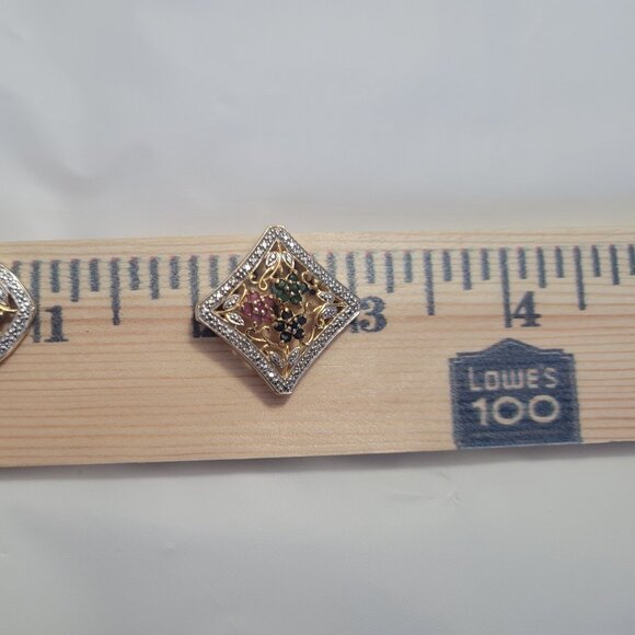 Sapphire Emerald Ruby Flower Pendant Gold Sterling - Picture 4 of 7